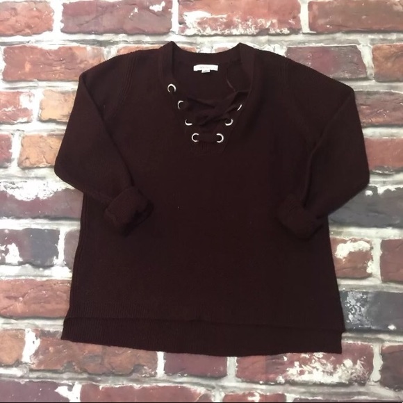 john paul richard Sweaters - Burgundy lace up sweater